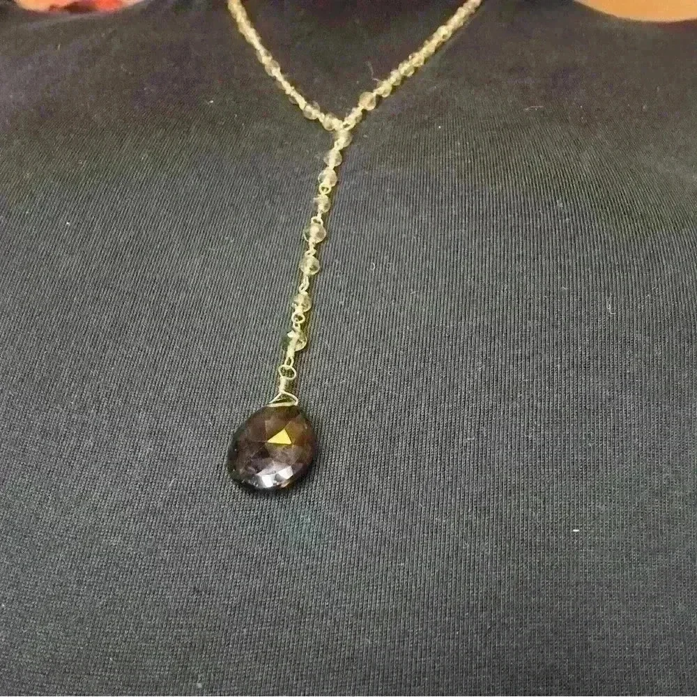 Vintage Natural Smoky Quartz brown Gemstone, Pendant pleated necklace